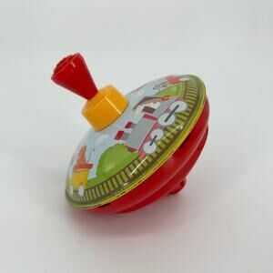 Vintage Spinning Top Childs Toy SIMM Spielwaren Tin Spinner Animals Train MCM